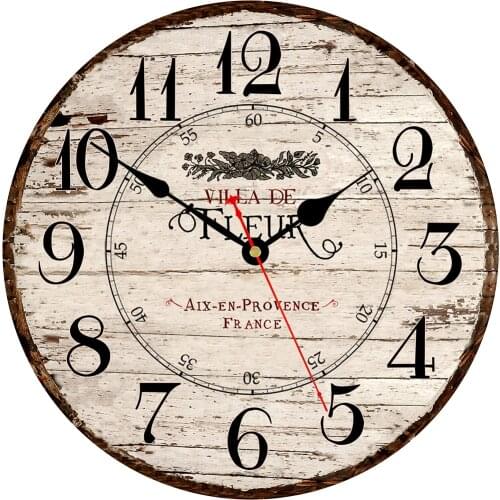 Wooden Cardboard Clock Retro Shabby French Vintage Villa De Round Wall Clock for Home Living Room Wall Decor