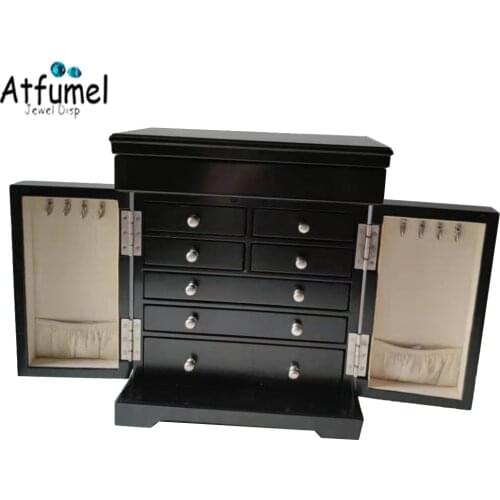 Wood Jewelry Storage Container European Style Multi Drawer Watch Ring Necklace Organizer Showcase With Mirror Jewelry Furniture