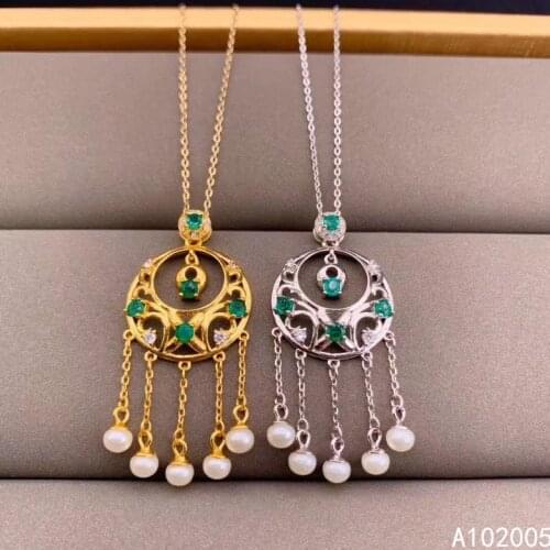 KJJEAXCMY Fine Jewelry 925 Sterling Silver Inlaid Natural Emerald Female New Pendant Necklace Fashion Support Test Popular