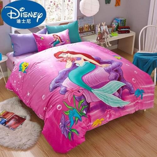 Disney Mermaid Ariel Princess Bedding Set Girls Children baby Bedroom Decor 100% Cotton Bedsheet Duvet Cover Set 3/4pcs sheet