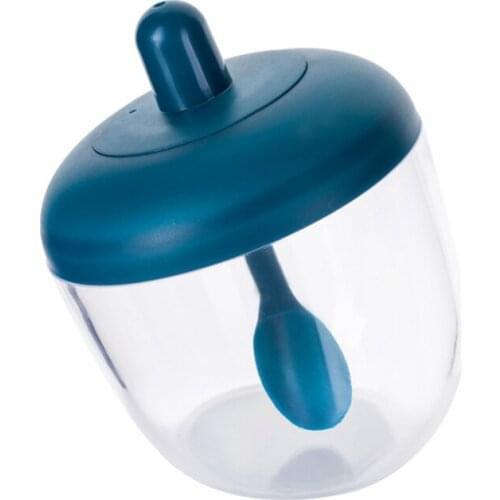 Condiment Container Seasoning Box Plastic Kitchen Condiment Storage Box with Spoon Lid for Salt Pepper Sugar, White, Blue, Gray