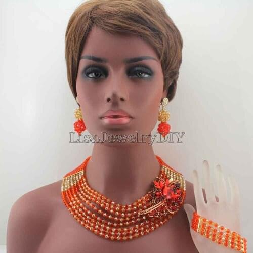 Fashion Orange Crystal Beads Jewelry Set African Beads Jewelry Set Nigerian Wedding Beads Wholesale Free Shipping HD7847