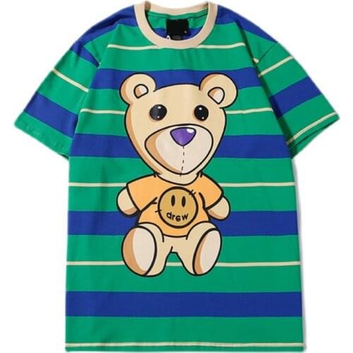 Womens street wear brand designer T-shirt letters cartoon bear smiley mens T-shirt cotton oversize