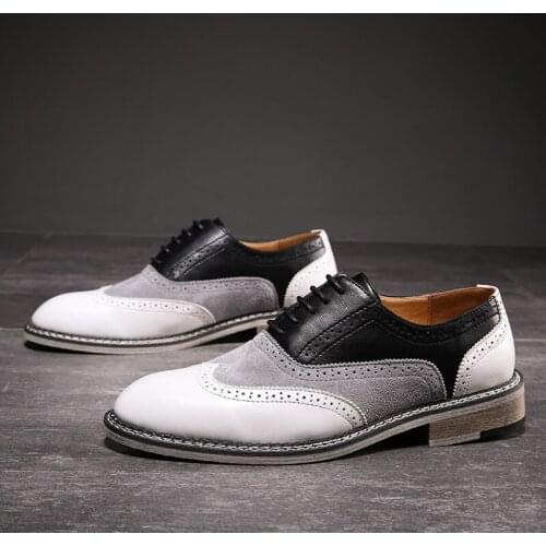 Yomior Italian Pointed Toe Split Leather Soft Men Casual Shoes Formal Dress Shoes Business Loafers Wedding Brogue Shoes Vintage