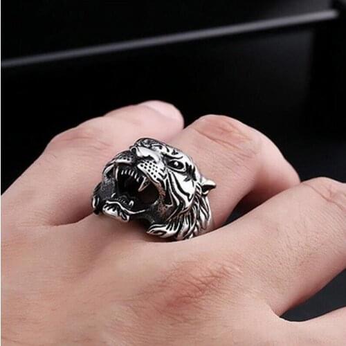 Silver Domineering Tiger Head Ring Business Style for Men Teen Finger Ring Jewelry Accessory Punk Hip Hop Rings Gifts Fashion