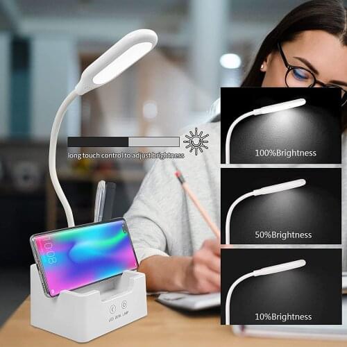 Desk Lamp Led USB Touch 360° Table Lamp Eye Protection Learning Children Bedroom Bedside Lamp with Fan Pen Smartphone Holder
