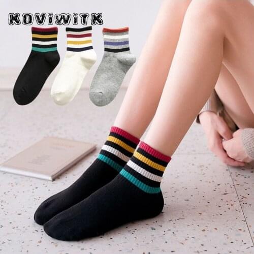 Colorful Striped cotton Solid socks for women Rainbow Black funny harajuku sock Girls College style Hot Cute Funny Sport art sox