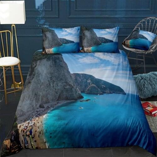Beach Quilt Cover Pillowcase 3Piece Comforter Bedding Set With Pillow Case Single Double Duvet Cover Home Decora