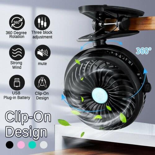 Portable USB Rechargeable Fan Clip-on Type 360 Degree Rotation Mini Air Conditioner 3 Speeds Adjustable Fan Cooler