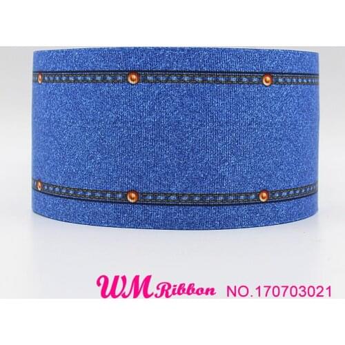 Q&N ribbon 3inch 75mm dinosaur denim jean printed grosgrain ribbon webbing 50yards/roll for headband hair bows free shipping