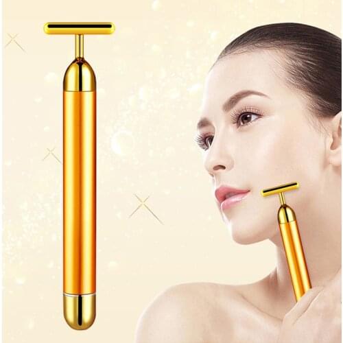24k Gold Face Lift Bar Roller Vibration Slimming Massager Facial Stick Facial Beauty Skin Care T Shaped Vibrating Tool