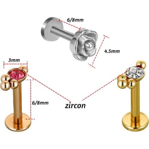 1Pc 16G Internal thread Nose labret tragus helix daith conch cartilage piercing earring body jewelry stainless steel Piercing