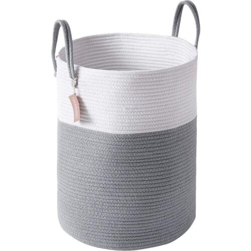 Folding Dirty Clothes Basket Storage Basket Laundry Basket Large Woven Cotton Rope Clothes Bucket Storage Basket