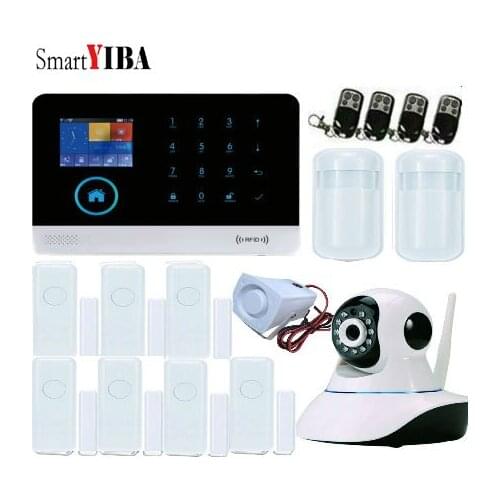 SmartYIBA WiFi GSM Alarm System Android ios APP Control home Security Alarm System with PIR motion sensor IP camera
