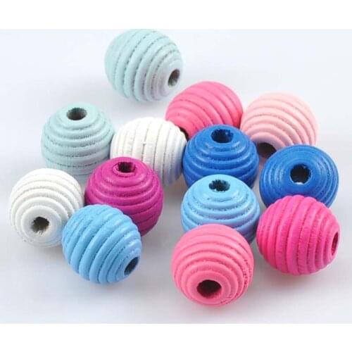 Mixed Color Natural Whorl Wave Wooden Round Ball Spacer Beads for Diy 20mm 20Pcs MT1454X