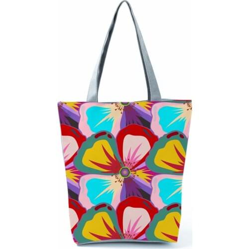 Floral Printed Handbags Bright Colors Lady Large Capacity Reusable Shopping Bag Women Fashion Shoulder Bag Plant Tote All-Match