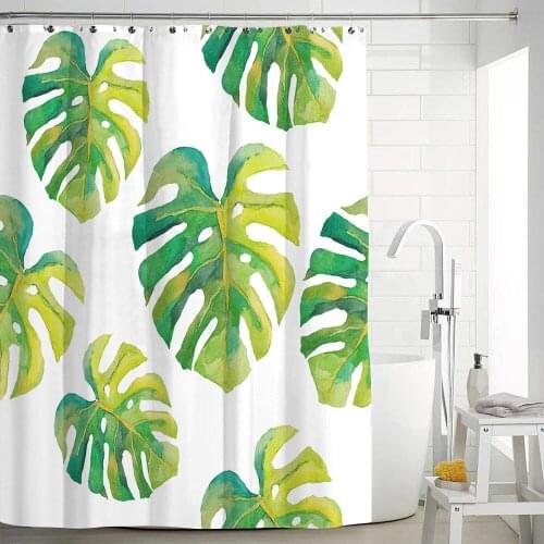 Tropical Plants Palm Trees Banana Leaves Mildew Resistant Polyester Fabric Bathroom Decoration Polyester Shower Curtain