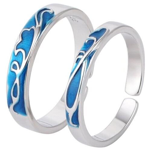 Uloveido 925 sterling silver pair rings niche design sea of clouds couple ring long distance love two-in-one ring SALRH75