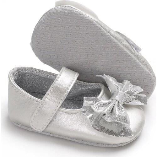 Bling shinning cute bow infant baby girls shoes PU first walkers mary jane soft sole princess crib baby shoes for party