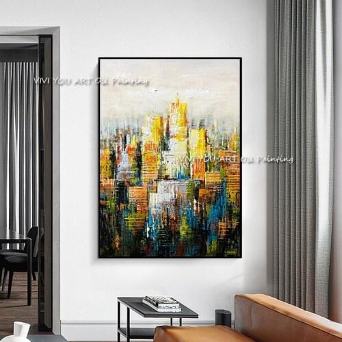 The City View Buildings Handpainted Design Paintings Modern Abstract Handmade Oil Painting On Canvas Wall Art Picture Home Decor