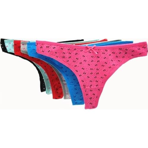 Women Sexy Thongs Seamless Panties for Lidies Low Waist Print Cotton Underwear Thongs and G Strings 5pcs/lot