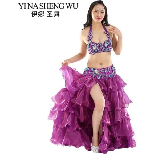 Professional Orient Dancewear Belly Dance 2pcs Outfit Set ( Bra & Skirt) Egypt Women Belly Dance Costumes Stage Performance Set