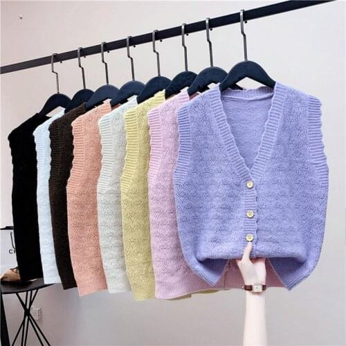 2021 spring and autumn fashion new sweater vest women all-match casual solid color sleeveless v-neck knitted cardigan top