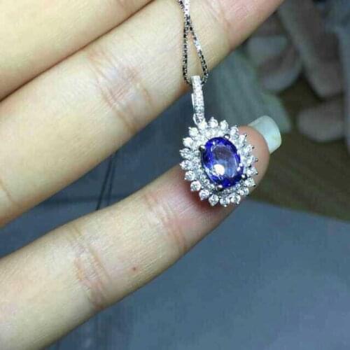 Natural blue tanzanite pendant S925 silver Natural gemstone Pendant Necklace classic Elegant Diana Round women girl gift jewelry