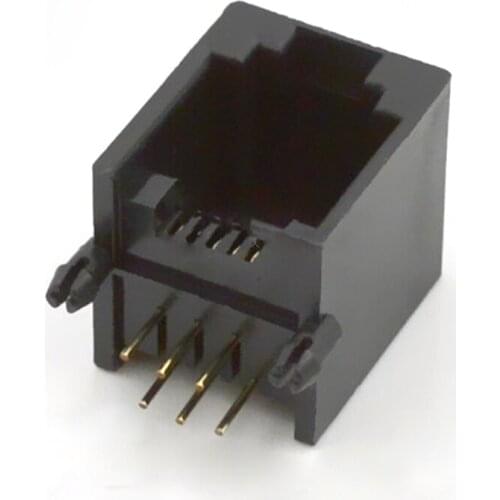 100pcs RJ11 Socket Connector PCB-6P6C Black Plastic Gold-Plated Feet For Telecommunications Communications Phone