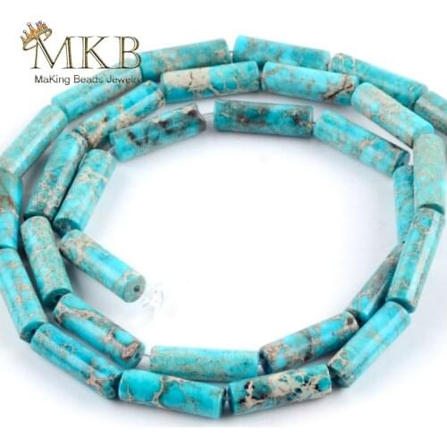 30pcs Natura Lake Blue Sea Sediment Jaspers Tube Beads For Jewelry Making 4*13mm Column Spacer Beads Diy Bracelet Accessories