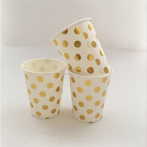 72pcs Polka Dot Plain Paper Drinking Cups Metallic Silver Gold Foil Cold Cups Hot Cups Birthday Baby Showers Party Favors Supply