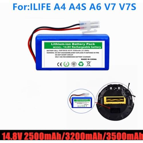 NEW/14.8V 2500mah 3200Mah 3500mAh Lithium Battery For ILIFE A4 A4s V7 A6 V7s Plus Robot Vacuum Cleaner ILife 4S 1P Full Capacity