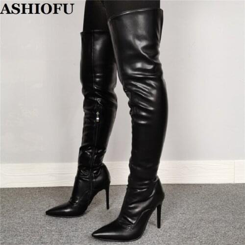 ASHIOFU Elegant Handmade Womens High Heel Boots Real Photos Party Prom Over-the-knee Boots Female Evening Winter Fashion Boots