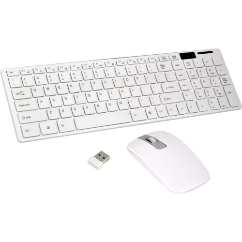 Wireless Slim White Keyboard + Wireless Optical Mouse Set for PC and Laptop