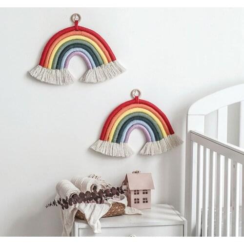 Hand Woven Macrame Cotton Boho Rainbow Tapestry Wall Hanging Kids Room Decor Nursery Wall Decor Home Decoration Accessories