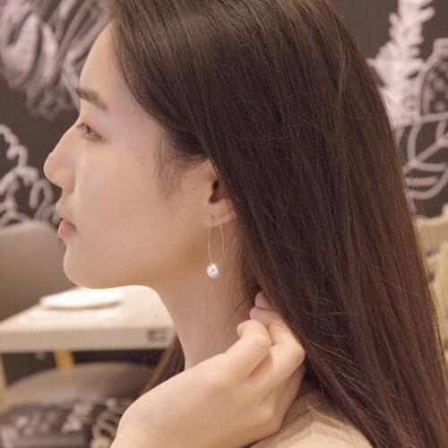 Korean Fashion Temperament Simple Personality Shell Beads Earring Long Earrings Clip Earring V-shaped Earrings Ear Jewelry Women