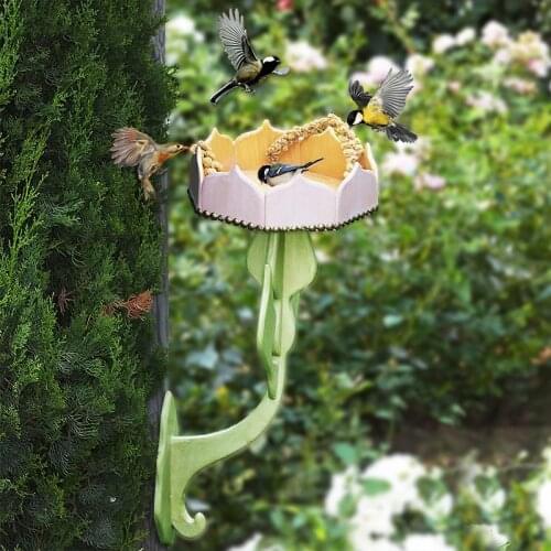 Beautiful Handmade Flower Shape Wall Mounted Wood Bird Feeder