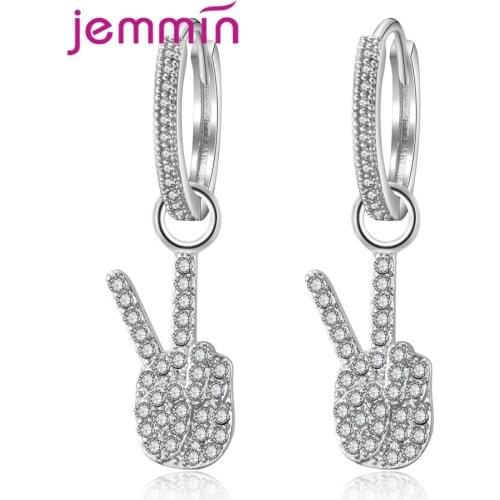 Creative V-shape Yeah Gesture Drop Earrings Birthday Gift Pierced Ear Women Glittering Rhinestone Dangle Jewelry For Girl