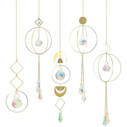 Moon Rainbow Sun Shine Crystal Hanging Prism Ornament Wind Chimes Crystal Garden Home Patio Porch Decoration Wind Chime Pendant