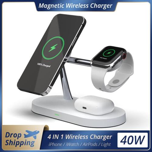 Fivetech 15W Fast Wireless Charger Stand For iPhone12Pro Max/Mini Apple Watch With Touch Light Charging Dock Station for Airpods