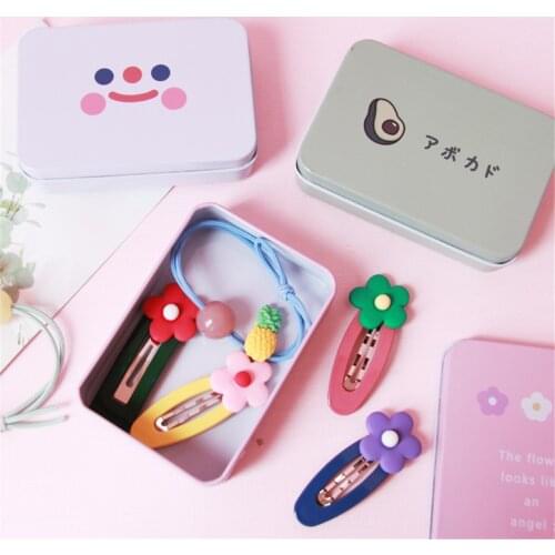 Cute Metal Storage Box Avocado Bunny Flower Square Paper Tape Paper Clip Business Card Holder Desk Storage Box
