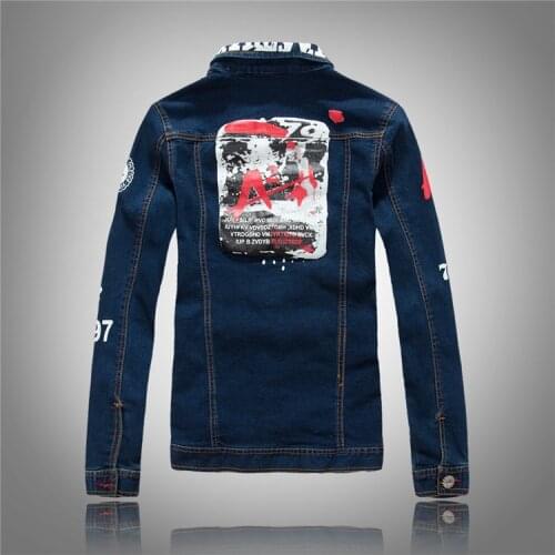 Mens Jean Jacket Hip Hop Print Coats Chaqueta Hombre M-4XL Top Quality Denim Jackets Men Cowboy Slim Fit Bomber Jacket