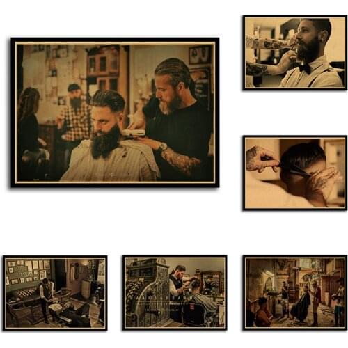 Mens hairstyle Tattoos Vintage Patterned Posters Kraft paper Interior Painting Restoring Wall Sticker Barber Shop Decoration