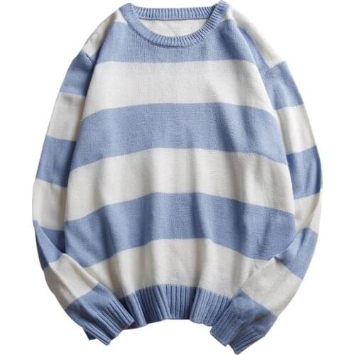 Oversized Mens Sweaters Striped Fashion Autumn Knitted Sweater for Man Full Sleeve Knit Pullove Men Clothing 2020