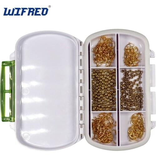Wifreo Fishing Hook Brass Bead 3.8 2.8mm Fly Box Set Fly Tying Material for Beginner Nymph Scud Shrimp Caddis Larva Tying Combo