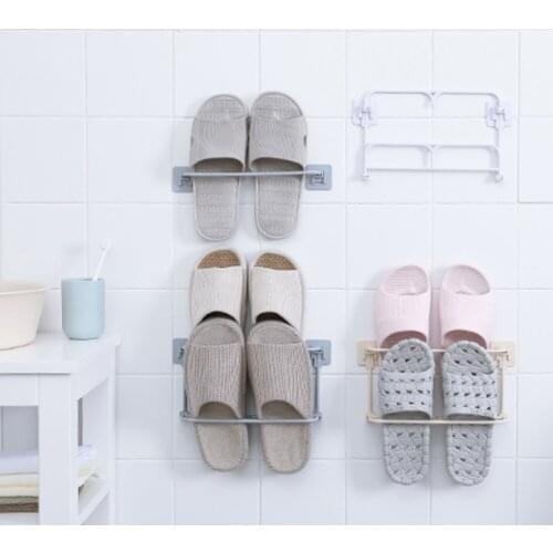Wall-Mounted Shoe Rack Single Double Layer Folding Sandal Slippers Storage Durable