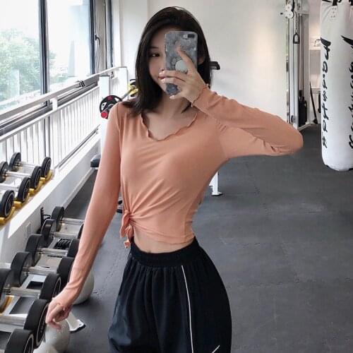 2021 New Womens Fitness T-Shirt Sport Crop Top Long Sleeve Quick Dry Breathable Power Stretch Yoga Crop Top Sexy Gym Clothing