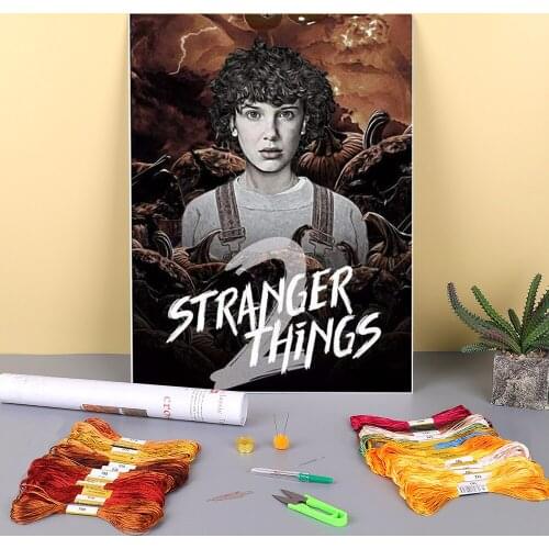 Stranger Things Pre-Printed 11CT Cross Stitch Complete Kit Embroidery DMC Threads Craft Needlework Hobby Handiwork Jewelry