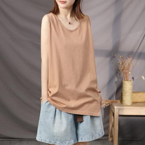 Cotton 100% Solid Loose Women Tank Tops Sleeveless Vest O-Neck Casual All Match Female Pulls Outwear Tops Tees
