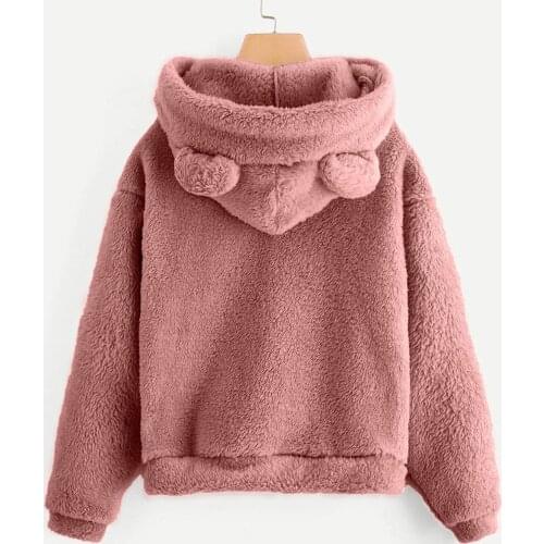 Teddy Bear Fluffy Hoodies Women Kawaii Sweatshirt Cute Bear Ear Cap Autumn Winter Warm Pullover Outwear Fleece Coat Moletom New